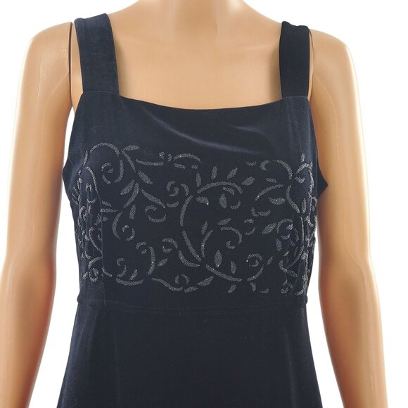 Vintage Black 80s 90s VELVET Maxi Dress sz 10 Medium Party Dress, Holiday Dress, - Picture 4 of 7